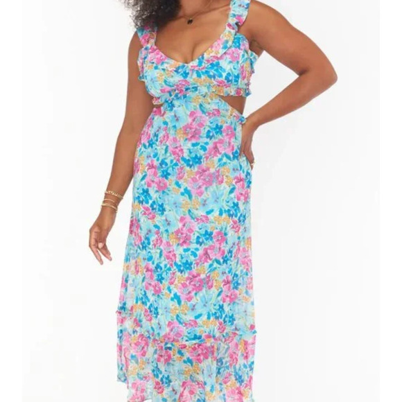 Show Me Your Mumu Lane MIDI Dress‎ Garden Ruffle Floral Cut Size Large - Picture 1 of 8